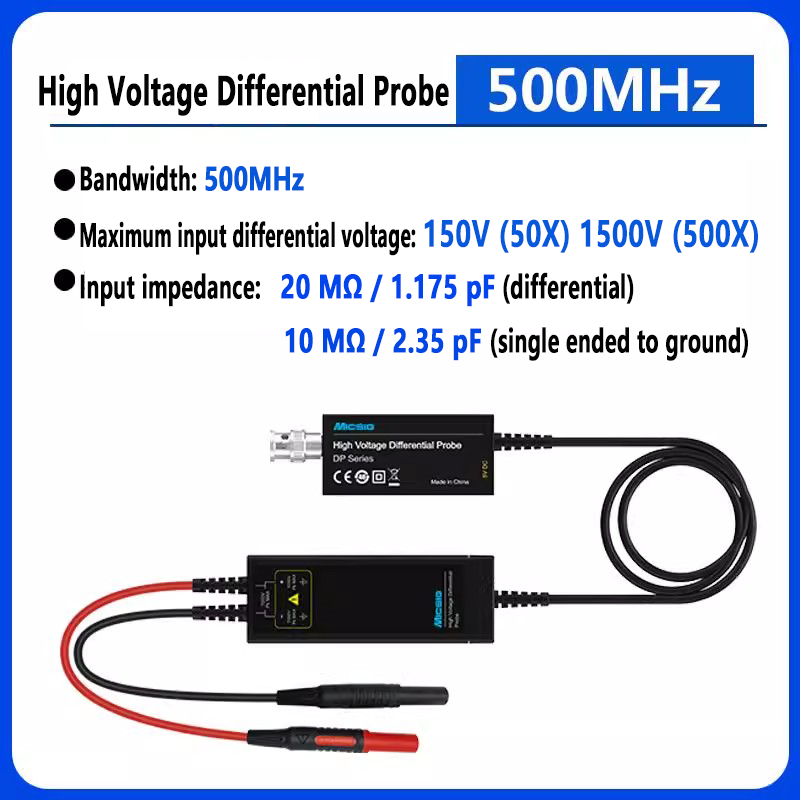 High Voltage Differential Probe 200X 500X 1000X Attenuation Oscilloscope Probe 500MHz Bandwidth BNC interface One click zeroing