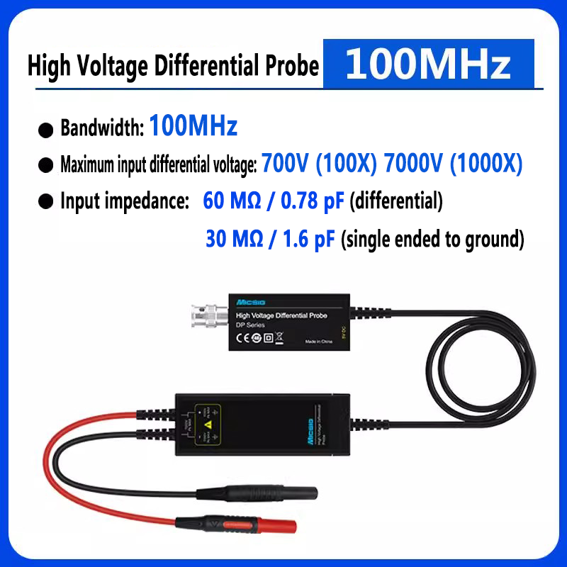 100MHz 200MHz High Voltage Differential Probe 100X 1000X attenuation 7000V DC+AC PK CMRR 5MHz Bandwidth Limit universal Oscilloscope Probe
