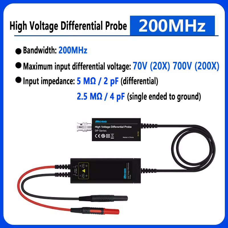 200MHz High Voltage Differential Probe 700V 3000V Isolated Differential Probe Two-Stage Attenuation Osciloscopio Tester Accessories