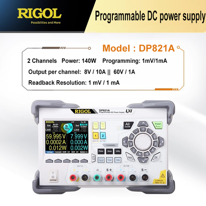 RIGOL DP821 DP821A DC Regulated Power Supply programmable linear 2CH 140W 8V/10A ‖ 60V/1A rich interfaces