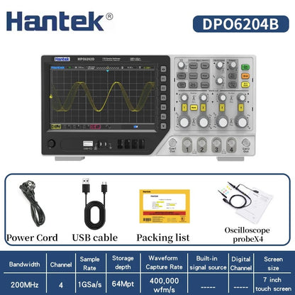 Hantek DPO6104B DPO6204B 4CH-Fluorescent Screen Oscilloscope 100MHz 200MHz for Pro-Grade Multi-Signal Testing