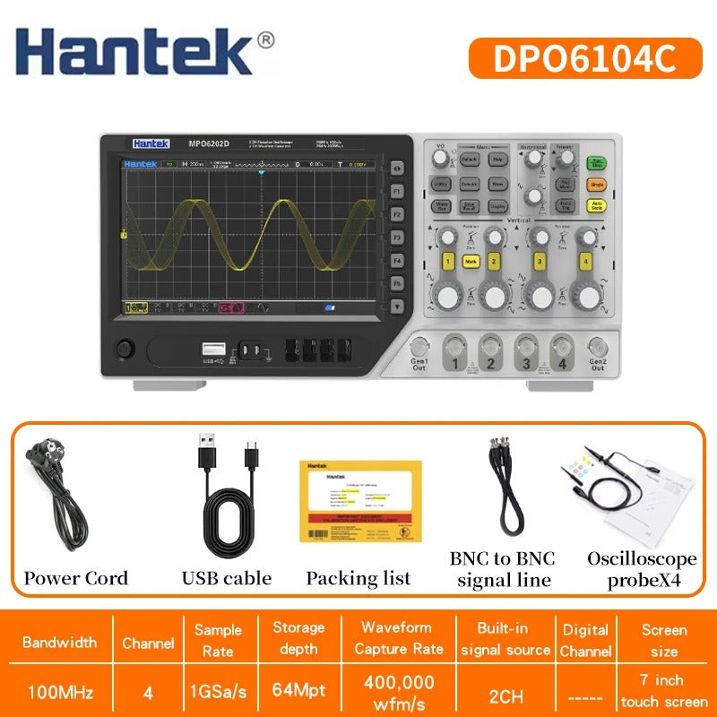 Super Fluorescent Oscilloscope DPO6104C DPO6204C bandwidth 100MHz 200MHz Storage depth 64M Waveform refresh rate of 400000 frames per second