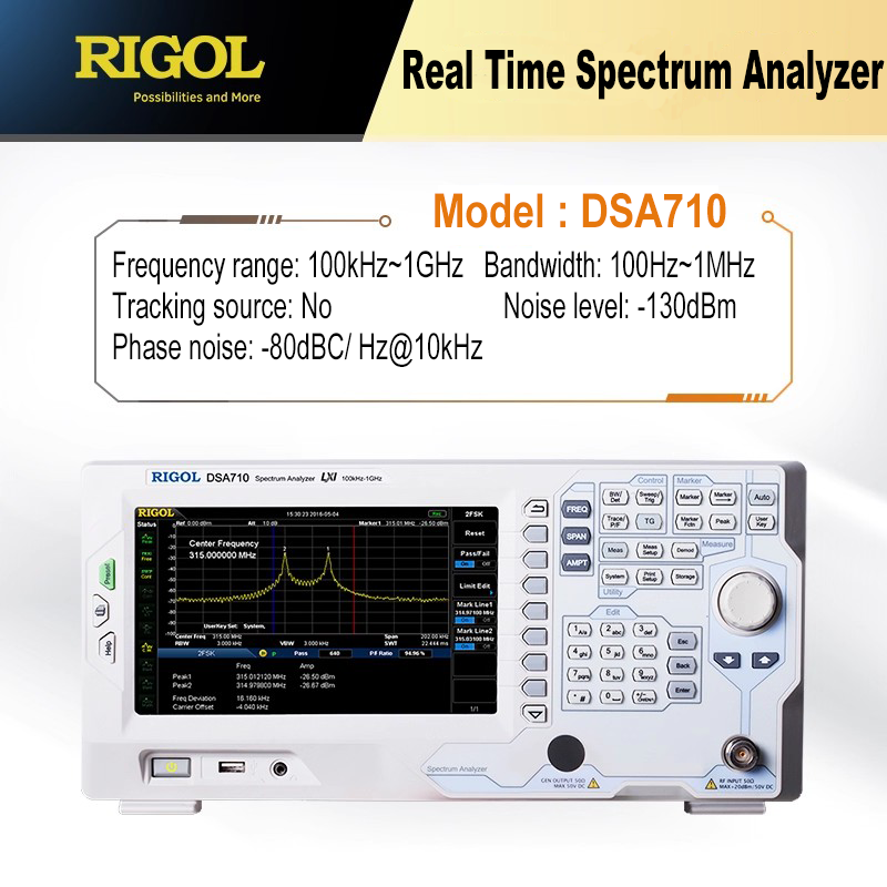 Analyseur de spectre RIGOL DSA705 DSA710 Analyseur de spectre en temps réel Plage de fréquences 100 kHz - 500 MHz 100 kHz - 1 GHz Écran WVGA 8 pouces 