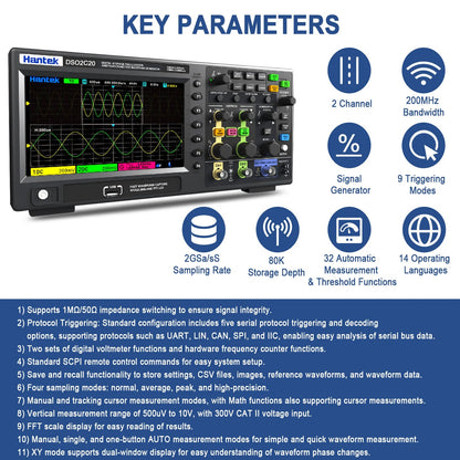 Hantek Digital storage desktop oscilloscope probe dual channel signal source generator DSO2C50 (500M+2CH+2G sampling rate)