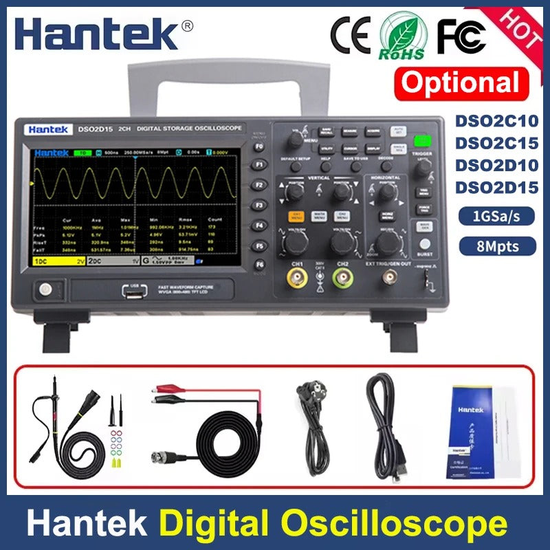 Hantek High Quality Digital Oscilloscope DSO2D10 2 Channels 100mhz Generation Oscilloscope Multimeter Tester for Small-Scale R&D