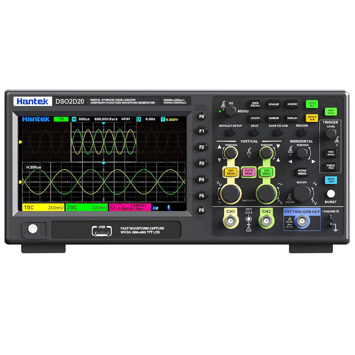 Hantek Digital Oscilloscope DSO2D20 2 Channels 200Mhz/350Mhz USB Osciloscopio Tester Lab Digital Oscillator