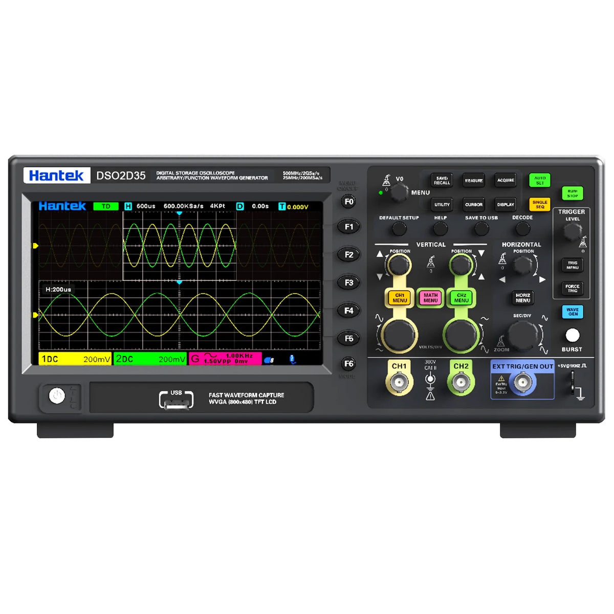 Hantek DSO2D35 Digital Storage Oscilloscope 2CH multi-function 2GSa/s sampling rate up to350MHz ideal for high-speed RF R&D