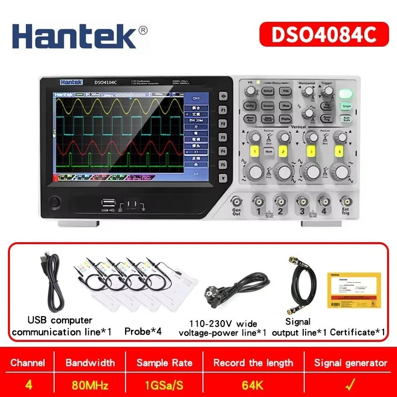 Hantek DSO4084C DSO4104C DSO4204C DSO4254C Oscilloscope 4 channel output/80~250MHz bandwidth/minimum range 500uV Signal Generator