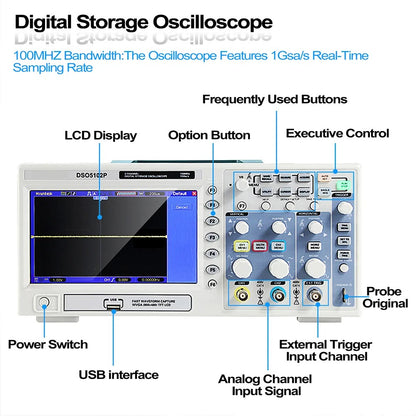 Hantek Digital Storage Oscilloscope DSO5072P DSO5102P DSO5202PUSB PC Osciloscopio 2 Channel  70/100/200MHz Bandwidth 1GSa/s Real Time Sample Rate