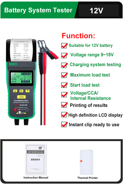 12V 24V Universal Electrical System Tester Automotive battery system tester 100~1700 CCA Charging Cranking Test Tool