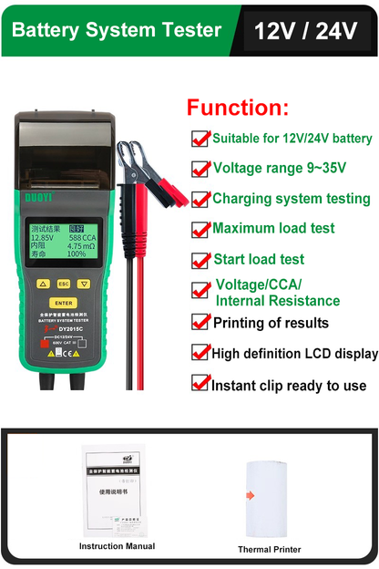 12V 24V Universal Electrical System Tester Automotive battery system tester 100~1700 CCA Charging Cranking Test Tool