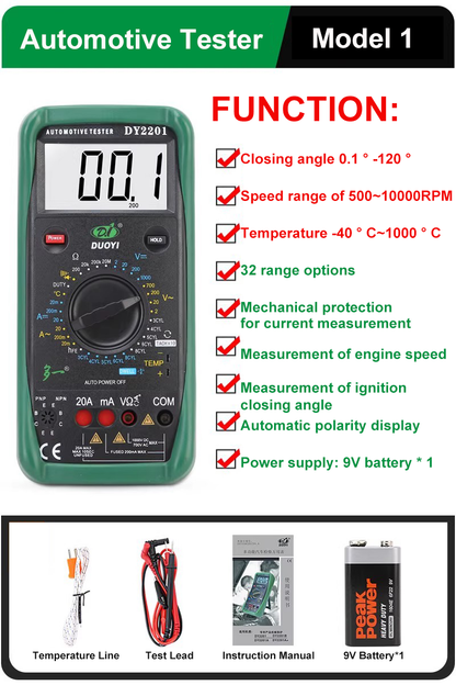 Digital Automotive Multimeter Closing angle 120 ° 360 ° 500~10000RPM 300 ~ 19999 RPM Battery Testing Professional Digital Multimeter