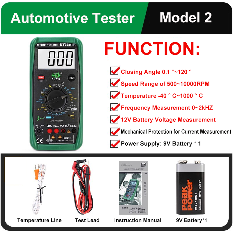 Digital Automotive Multimeter Closing angle 120 ° 360 ° 500~10000RPM 300 ~ 19999 RPM Battery Testing Professional Digital Multimeter