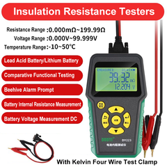 Probador de resistencia interna de 0 mΩ a 199,99 mΩ, medidor de resistencia, comprobador de batería, indicador de alarma Beehive con pinzas Kelvin 