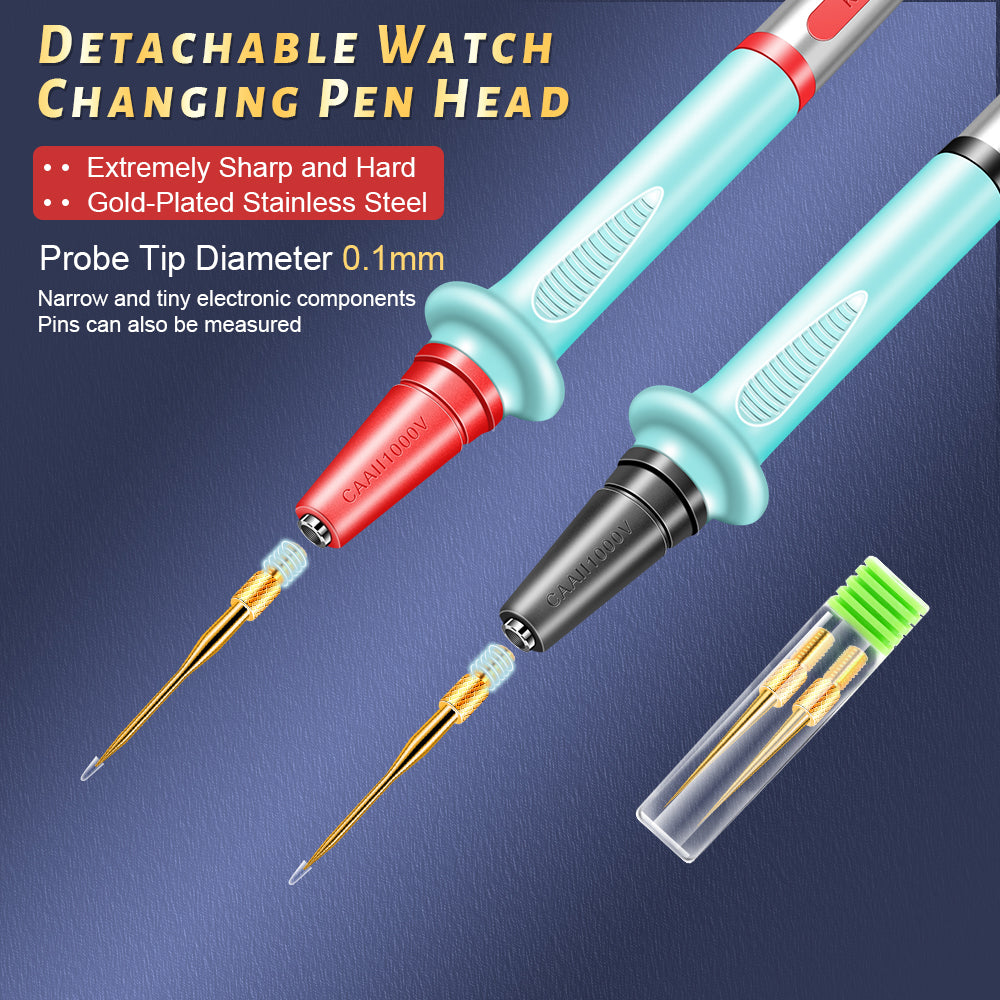 Punta de sonda intercambiable desmontable de 20 A y 1000 V con punta de 0,1 mm de diámetro y juego de puntas de prueba de multímetro con puntas afiladas de precisión chapadas en oro reemplazables.