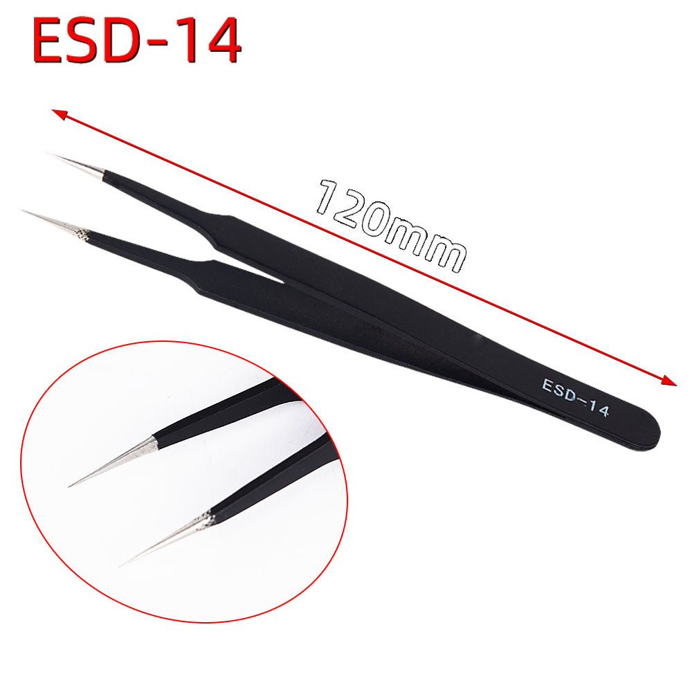 Pinzas de precisión antiestáticas ESD-14 para reparación de dispositivos electrónicos y manualidades