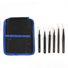 Juego de pinzas de precisión antiestáticas (6 piezas) ESD-10 a 15 para reparación de dispositivos electrónicos y manualidades.