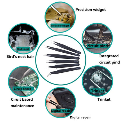 Anti-Static Precision Tweezers ESD-14 for Electronics Repair, Crafting