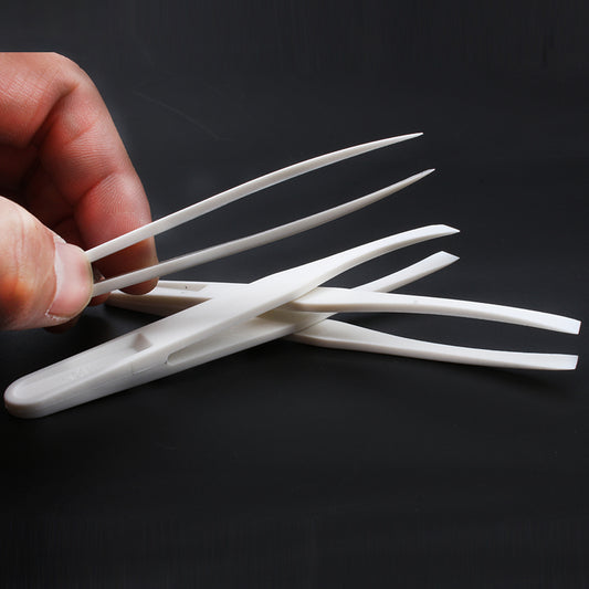 6PCS Plastic Tweezers Set, 120mm Anti-Static Flat/Curved/Round Heads for Electronics, Jewelry, Lab Work & Precision Repair,White
