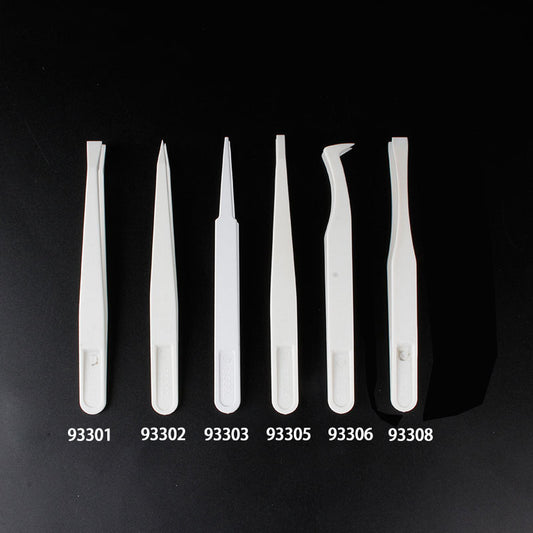 6PCS Plastic Tweezers Set, 120mm Anti-Static Flat/Curved/Round Heads for Electronics, Jewelry, Lab Work & Precision Repair,White