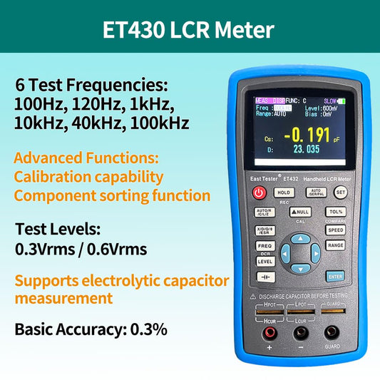 ET430 Handheld New Compact LCR Meter LCR measurements Digital Bridge Capacitance Inductance Resistance Tester for Production Lines