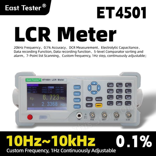 ET4501 LCR Digital Bridge Meter LCR Meter 10~10KHZ Continuously Adjustable, 1HZ Step; SCPI Protocol 5 -Digit Display for L/C/R/Z etc