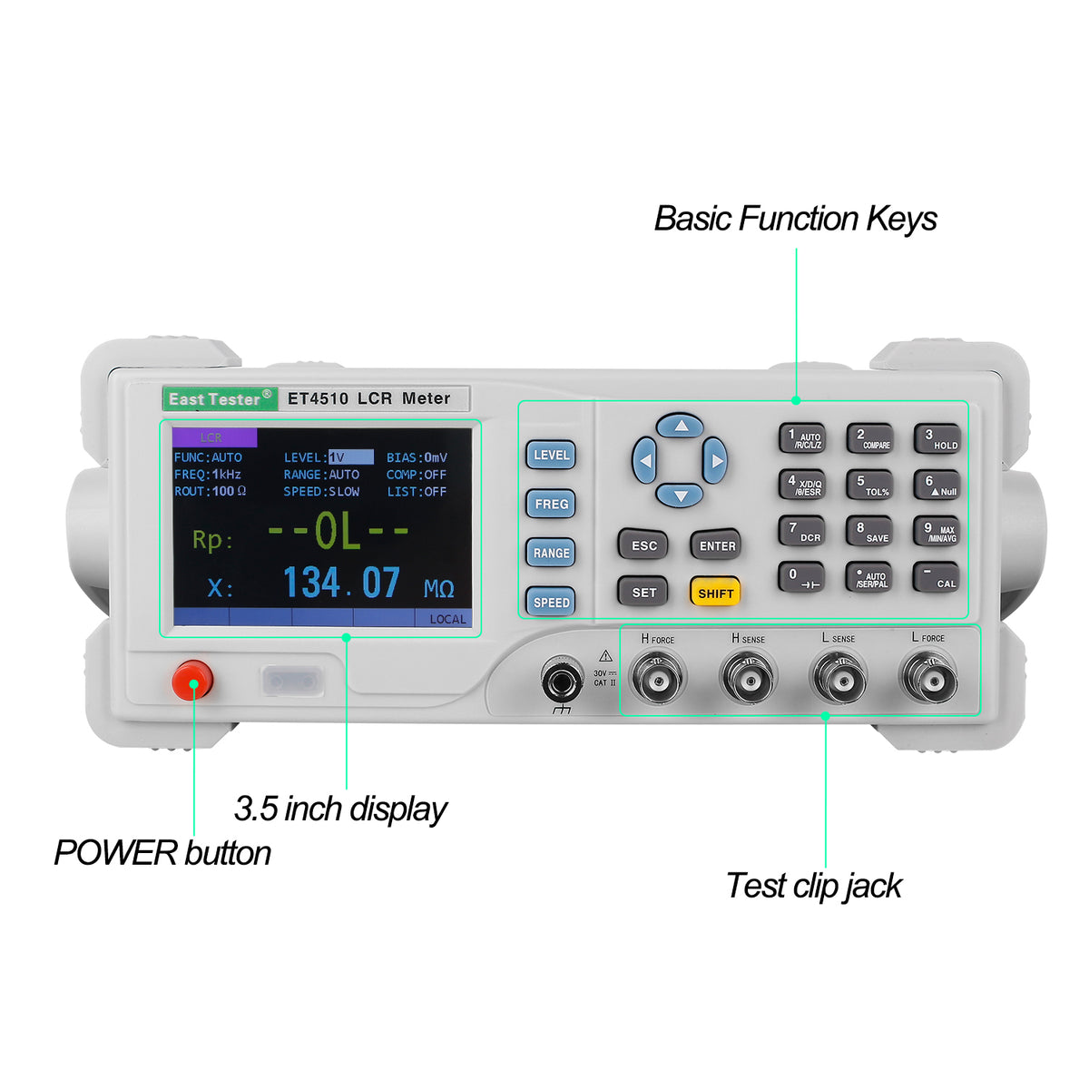 Testeur LCR de bureau ET4510, pont numérique de bureau, fréquence réglable en continu 100 kHz 1 Hz, condensateur LCR professionnel 
