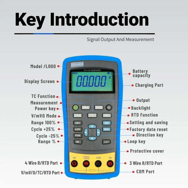 ETX-1810 Handheld Temperature Calibrator large screen display backlight Multifunctional process calibrator Signal Generator Thermal Resistance(RTD)