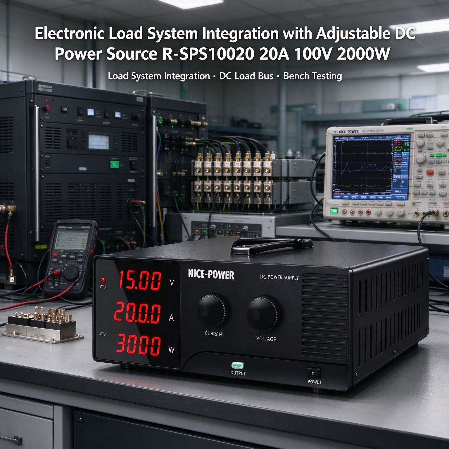 Electronic Load System Integration with Adjustable DC Power Source R-SPS10020 20A 100V 2000W