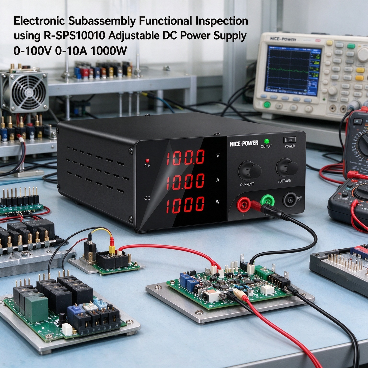 Electronic Subassembly Functional Inspection using R-SPS10010 Adjustable DC Power Supply 0-100V 0-10A 1000W