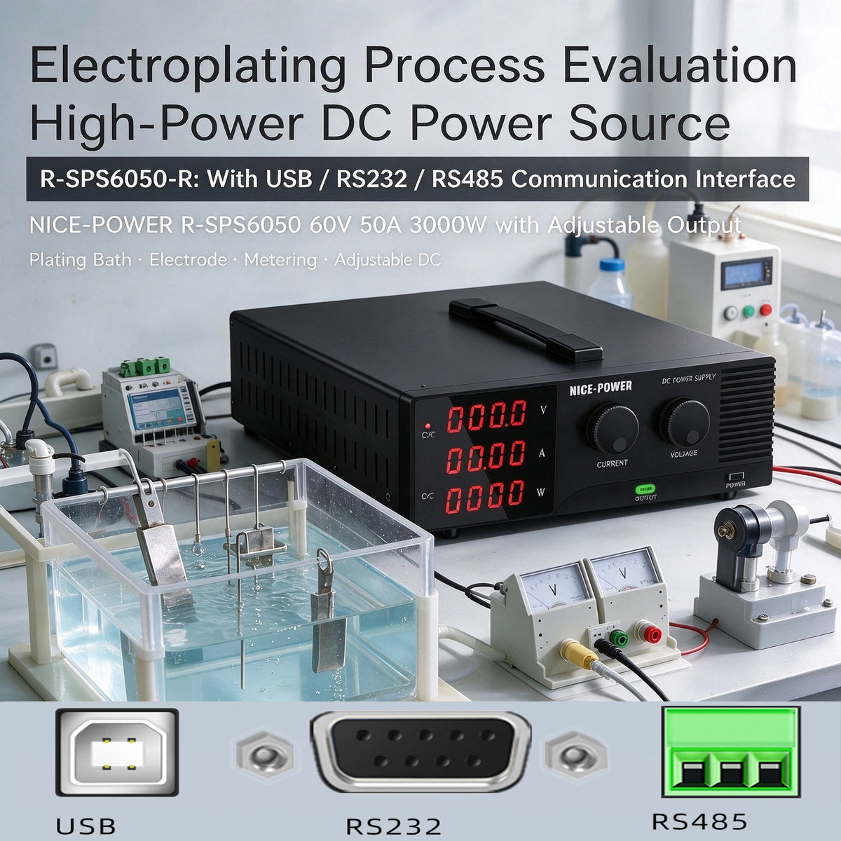 Electroplating Process Evaluation High-Power DC Power Source NICE-POWER R-SPS6050 60V 50A 3000W with Adjustable Output