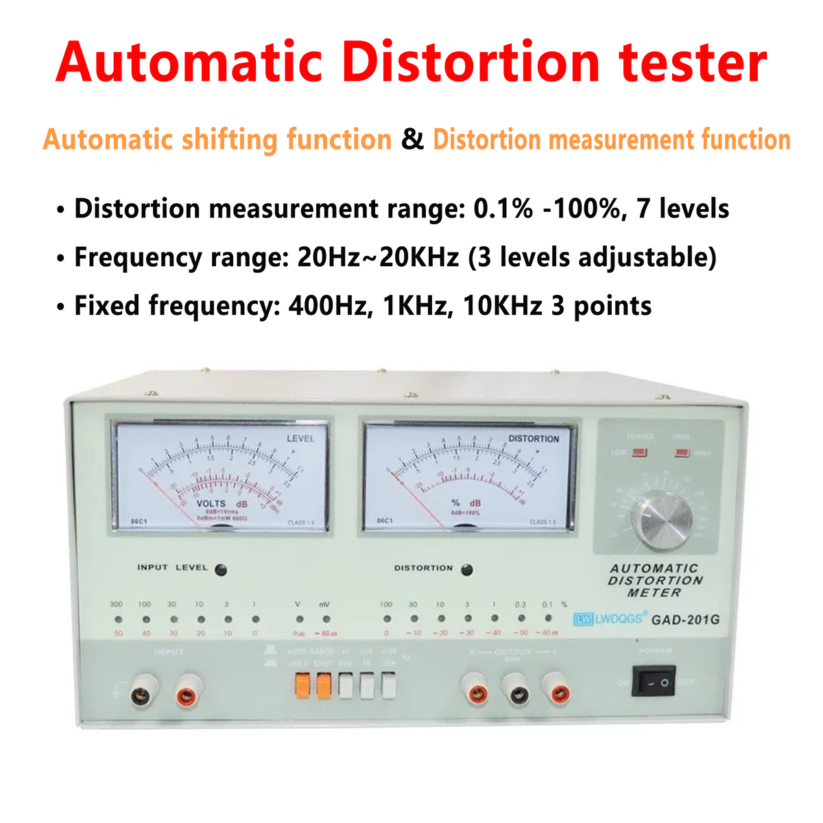Automatic Distortion Meter 0.1% - 100% Adjustable 20Hz - 20KHz Fixed 400Hz 1KHz 10KHz AC Voltage Measurement