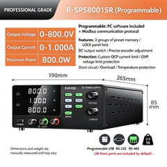 KUAIQU R-SPS8001S 800V EV Charging Power Supply,1A 800W Adjustable High Voltage DC Power Supply for EV Charging Infrastructure
