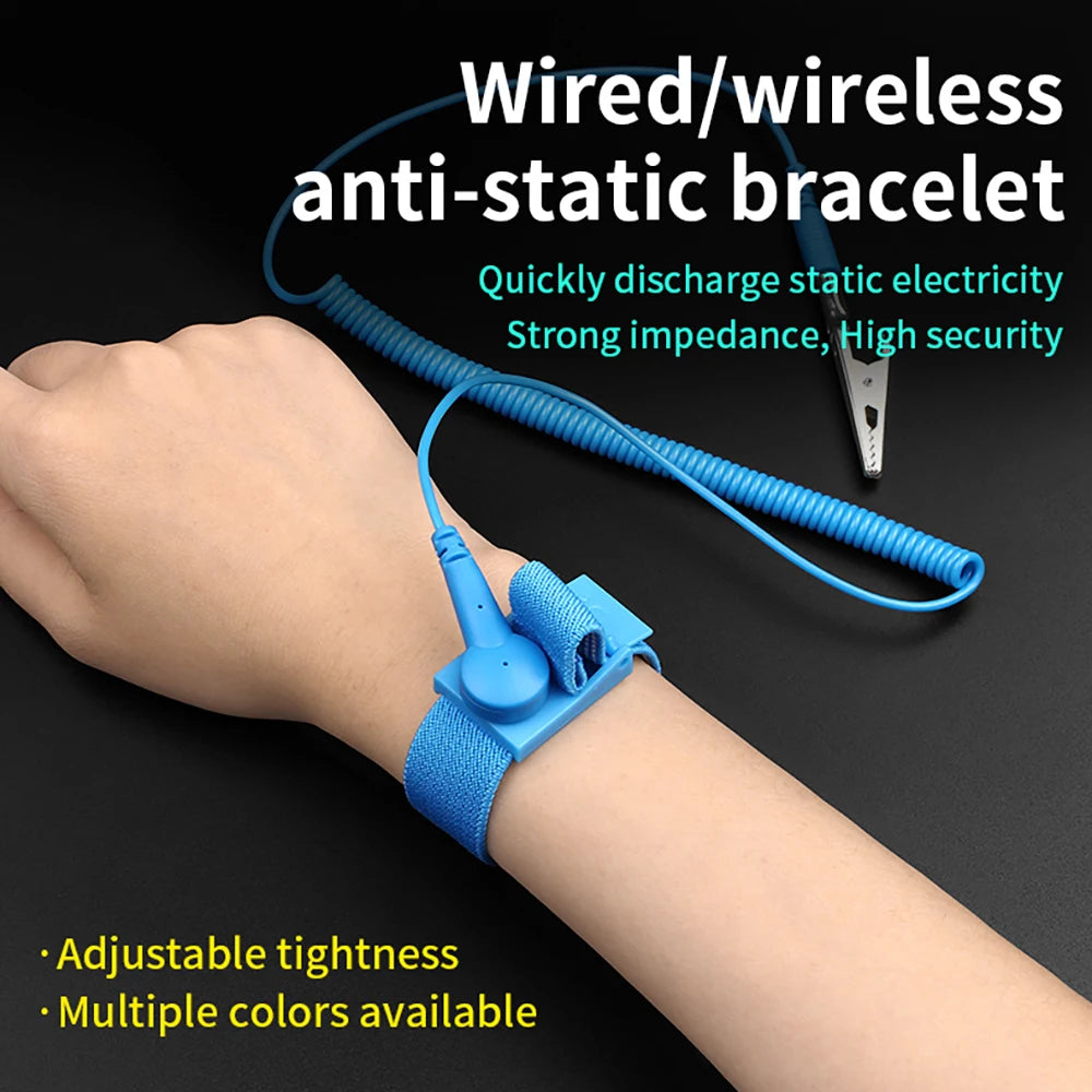 2PCS Cordless + 1PCS Corded Anti-Static Wrist Straps, Light Blue, 150-200Ω/1MΩ for ESD Cleanroom & Electronics