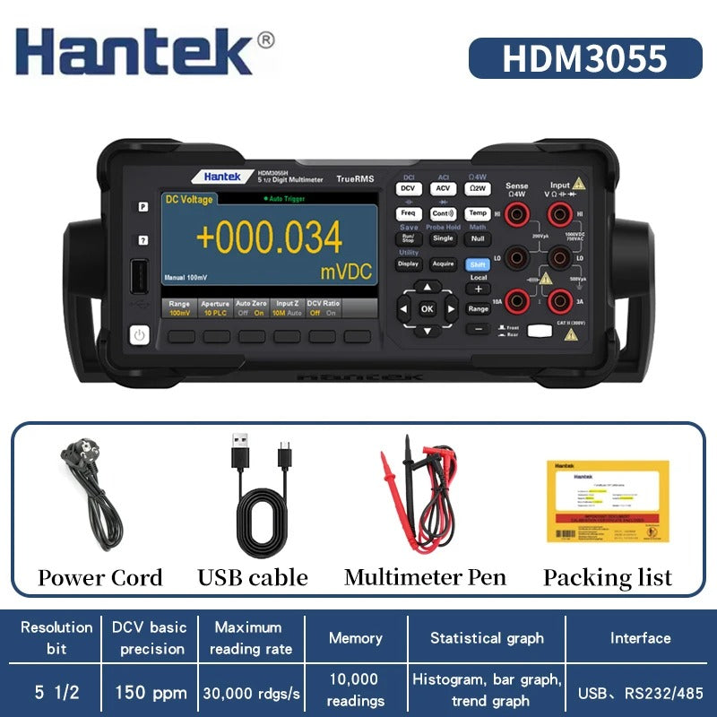 hantek HDM3055 5 1/2 digital multimeter current range 10A 1 μ V high resolution; 30 kS/s high-speed acquisition USB/232/485 PC