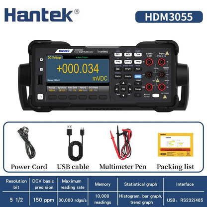 hantek HDM3055 5 1/2 digital multimeter current range 10A 1 μ V high resolution; 30 kS/s high-speed acquisition USB/232/485 PC