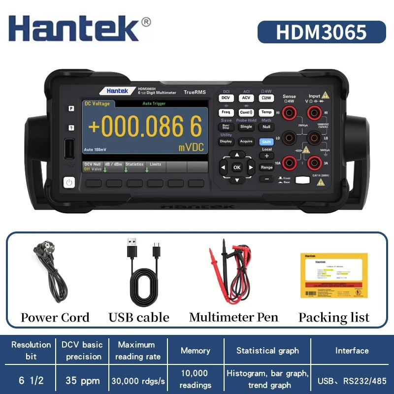 Hantek HDM3065 Digital Multimeter  6 1/2 Digital Multimeter/35ppm/Statistical graphics/mathematical operation/PC USB