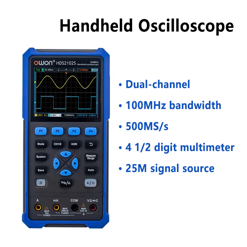Oscilloscope portable à deux canaux, bande passante de 100 MHz, source de signal monocanal, fréquence d'échantillonnage de 1 GS/s, capacité de stockage de 8 Ko 