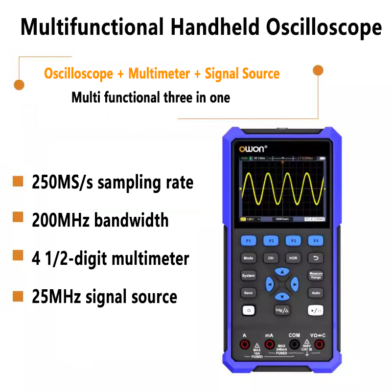 Handheld Oscilloscope Dual-channel True RMS multimeter 200MHz bandwidth 4 1/2-digit multimeter with signal source 1GS/s sampling rates