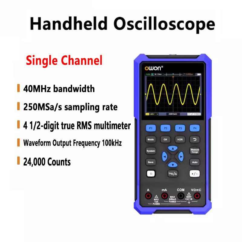 Handheld Oscilloscope Multifunctional 40MHz Bandwidth 1 channel 2 channel signal source 4½-digit true RMS USB Type-C