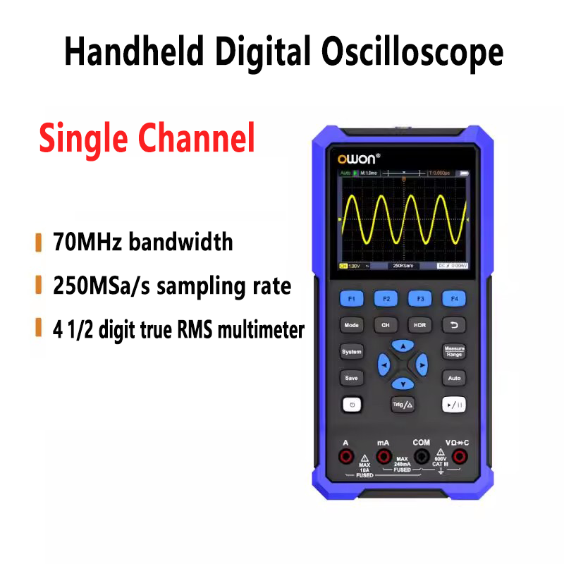 Handheld Digital Oscilloscope 70MHz Bandwidth 4 1/2-digit true RMS 1 channel 2 channel 25MHz Signal Source 3.5-inch LCD Display
