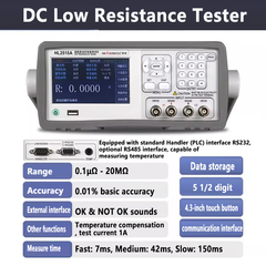 Medidor de resistencia CC baja de 0,1 μΩ a 110 MΩ / de 0,1 μΩ a 20 MΩ. Lectura de 5½ dígitos. Precisión del 0,01 %. Pruebas de cuatro terminales con controlador RS232/RS485. 