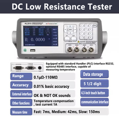 Medidor de resistencia CC baja de 0,1 μΩ a 110 MΩ / de 0,1 μΩ a 20 MΩ. Lectura de 5½ dígitos. Precisión del 0,01 %. Pruebas de cuatro terminales con controlador RS232/RS485. 
