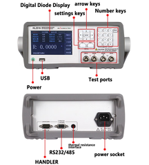 4 ½ digits DC Low Resistance Tester 2MΩ 20kΩ 300kΩ High definition LCD touch screen Temperature Compensation Handler RS232 RS485