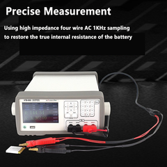 Probador de resistencia interna de baterías de 120 V y 200 V y 3,3 kΩ. Registro preciso de datos de medición. Seis conjuntos de parámetros preestablecidos. Prueba de monitorización estática de la capacidad eléctrica. 