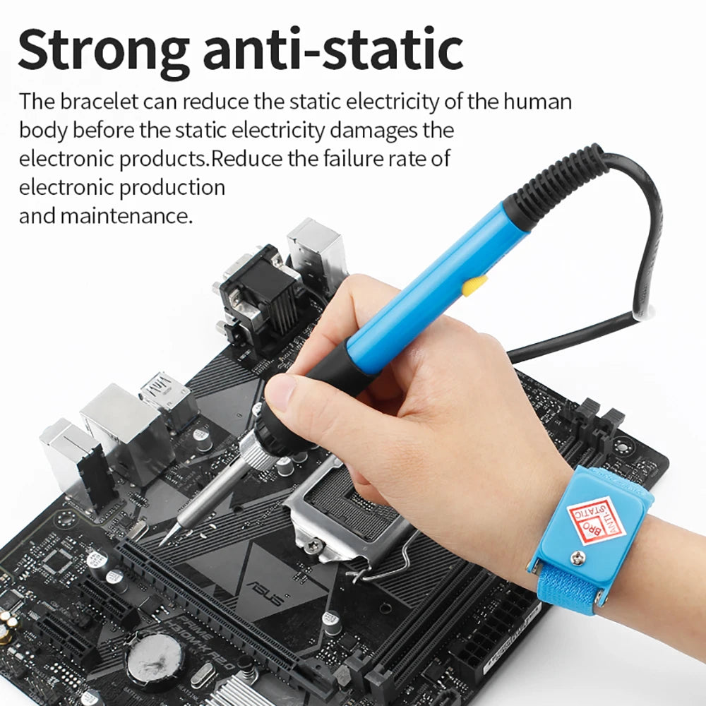 2PCS Cordless + 1PCS Corded Anti-Static Wrist Straps, Light Blue, 150-200Ω/1MΩ for ESD Cleanroom & Electronics