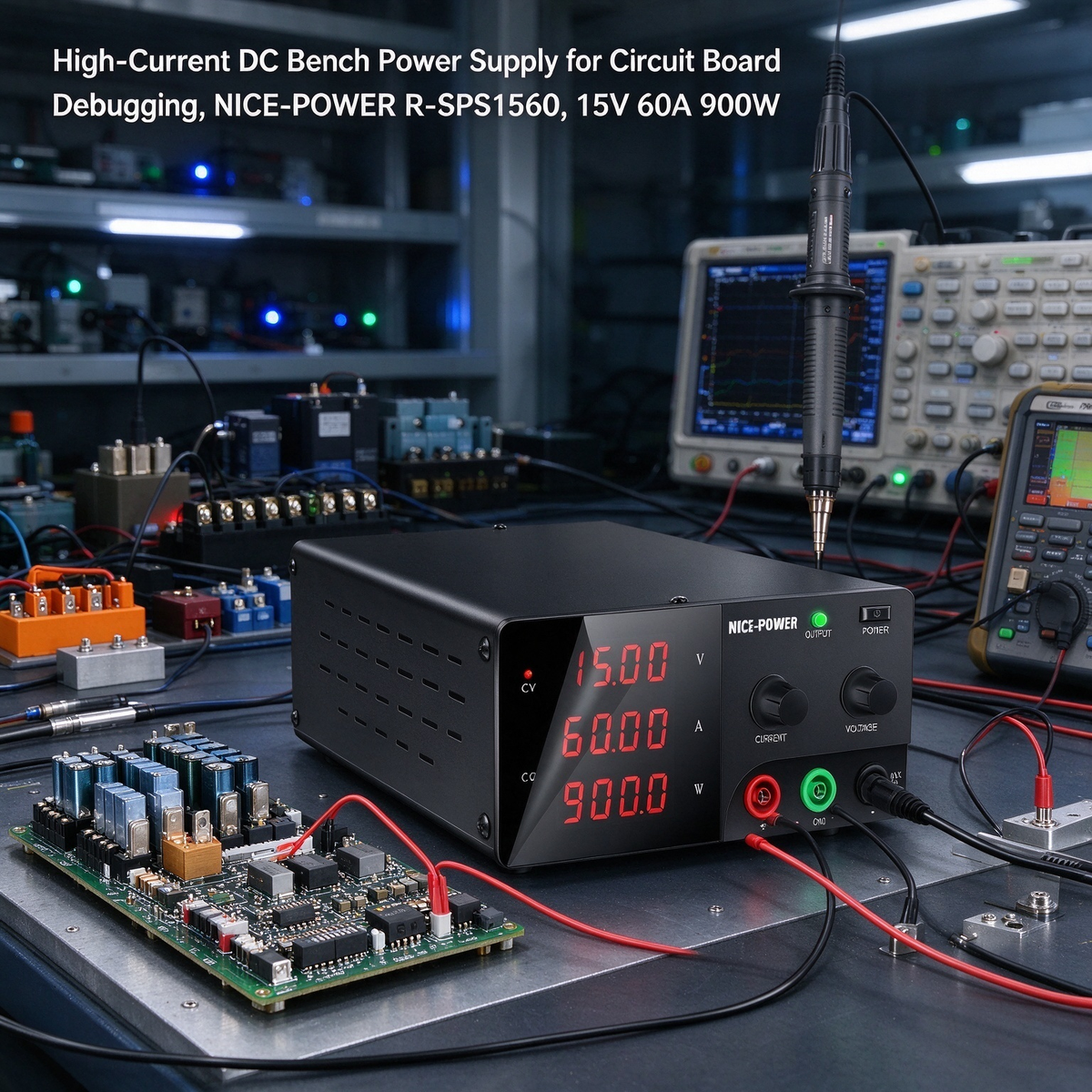 High-Current DC Bench Power Supply for Circuit Board Debugging, NICE-POWER R-SPS1560, 15V 60A 900W