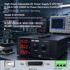 High-Power Adjustable DC Power Supply R-SPS10020 0-20A 0-100V 2000W for Power Electronics Prototyping