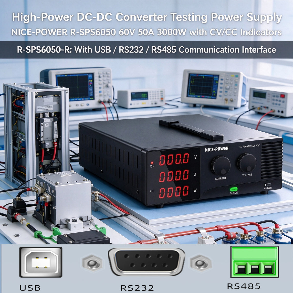 High-Power DC-DC Converter Testing Power Supply NICE-POWER R-SPS6050 60V 50A 3000W with CV/CC Indicators