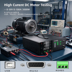 High Current DC Motor Testing — 0-30V 0-100A 3000W R-SPS30100S DC Power Supply from KUAIQU